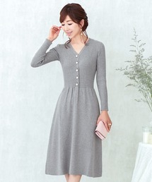 パールボタン ワイドリブ ニット ワンピース Prima Scherrer