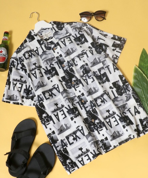 Salong hameu（サロン ハミュー）の「花柄ボタニカル総柄 コットンアロハシャツ メンズ レディース/半袖オープンカラーシャツ（シャツ/ブラウス・メンズ・ホワイト/ライトブルー/レッド/イエロー/ブルー/エメラルド/サンドベージュ/ブラックミックス/ホワイト×レッド/ホワイト×ブルー/ホワイト×ブラック/レッド系その他/ライトピンク/ホワイト×エメラルドグリーン/ホワイト×ピンク/グレイッシュブルー/イエロー×グリーン/ダークネイビー/グリーン×オレンジ/スミクロ/ブラック・LL/S/M/L）」の5枚目の写真