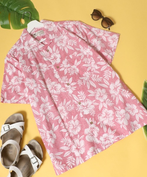 Salong hameu（サロン ハミュー）の「花柄ボタニカル総柄 コットンアロハシャツ メンズ レディース/半袖オープンカラーシャツ（シャツ/ブラウス・メンズ・ホワイト/ライトブルー/レッド/イエロー/ブルー/エメラルド/サンドベージュ/ブラックミックス/ホワイト×レッド/ホワイト×ブルー/ホワイト×ブラック/レッド系その他/ライトピンク/ホワイト×エメラルドグリーン/ホワイト×ピンク/グレイッシュブルー/イエロー×グリーン/ダークネイビー/グリーン×オレンジ/スミクロ/ブラック・LL/S/M/L）」の21枚目の写真