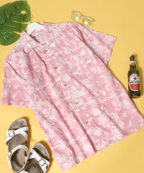 Salong hameu（サロン ハミュー）の「花柄ボタニカル総柄 コットンアロハシャツ メンズ レディース/半袖オープンカラーシャツ（シャツ/ブラウス・メンズ・ホワイト/ライトブルー/レッド/イエロー/ブルー/エメラルド/サンドベージュ/ブラックミックス/ホワイト×レッド/ホワイト×ブルー/ホワイト×ブラック/レッド系その他/ライトピンク/ホワイト×エメラルドグリーン/ホワイト×ピンク/グレイッシュブルー/イエロー×グリーン/ダークネイビー/グリーン×オレンジ/スミクロ/ブラック・LL/S/M/L）」の20枚目の写真