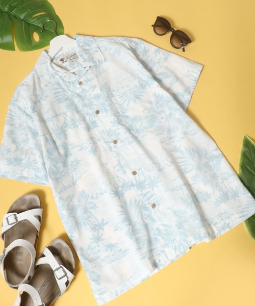 Salong hameu（サロン ハミュー）の「花柄ボタニカル総柄 コットンアロハシャツ メンズ レディース/半袖オープンカラーシャツ（シャツ/ブラウス・メンズ・ホワイト/ライトブルー/レッド/イエロー/ブルー/エメラルド/サンドベージュ/ブラックミックス/ホワイト×レッド/ホワイト×ブルー/ホワイト×ブラック/レッド系その他/ライトピンク/ホワイト×エメラルドグリーン/ホワイト×ピンク/グレイッシュブルー/イエロー×グリーン/ダークネイビー/グリーン×オレンジ/スミクロ/ブラック・LL/S/M/L）」の6枚目の写真