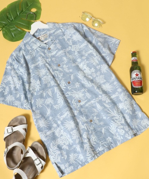 Salong hameu（サロン ハミュー）の「花柄ボタニカル総柄 コットンアロハシャツ メンズ レディース/半袖オープンカラーシャツ（シャツ/ブラウス・メンズ・ホワイト/ライトブルー/レッド/イエロー/ブルー/エメラルド/サンドベージュ/ブラックミックス/ホワイト×レッド/ホワイト×ブルー/ホワイト×ブラック/レッド系その他/ライトピンク/ホワイト×エメラルドグリーン/ホワイト×ピンク/グレイッシュブルー/イエロー×グリーン/ダークネイビー/グリーン×オレンジ/スミクロ/ブラック・LL/S/M/L）」の15枚目の写真