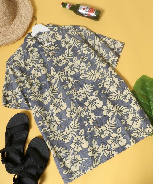 Salong hameu（サロン ハミュー）の「花柄ボタニカル総柄 コットンアロハシャツ メンズ レディース/半袖オープンカラーシャツ（シャツ/ブラウス・メンズ・ホワイト/ライトブルー/レッド/イエロー/ブルー/エメラルド/サンドベージュ/ブラックミックス/ホワイト×レッド/ホワイト×ブルー/ホワイト×ブラック/レッド系その他/ライトピンク/ホワイト×エメラルドグリーン/ホワイト×ピンク/グレイッシュブルー/イエロー×グリーン/ダークネイビー/グリーン×オレンジ/スミクロ/ブラック・LL/S/M/L）」の17枚目の写真