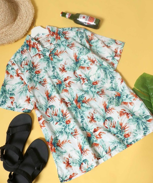 Salong hameu（サロン ハミュー）の「花柄ボタニカル総柄 コットンアロハシャツ メンズ レディース/半袖オープンカラーシャツ（シャツ/ブラウス・メンズ・ホワイト/ライトブルー/レッド/イエロー/ブルー/エメラルド/サンドベージュ/ブラックミックス/ホワイト×レッド/ホワイト×ブルー/ホワイト×ブラック/レッド系その他/ライトピンク/ホワイト×エメラルドグリーン/ホワイト×ピンク/グレイッシュブルー/イエロー×グリーン/ダークネイビー/グリーン×オレンジ/スミクロ/ブラック・LL/S/M/L）」の12枚目の写真