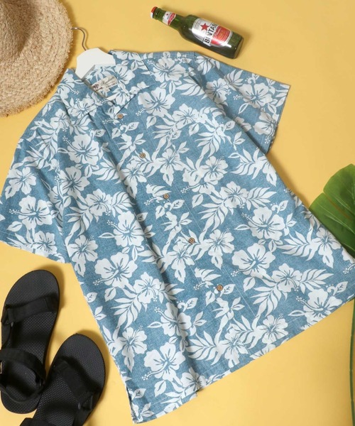 Salong hameu（サロン ハミュー）の「花柄ボタニカル総柄 コットンアロハシャツ メンズ レディース/半袖オープンカラーシャツ（シャツ/ブラウス・メンズ・ホワイト/ライトブルー/レッド/イエロー/ブルー/エメラルド/サンドベージュ/ブラックミックス/ホワイト×レッド/ホワイト×ブルー/ホワイト×ブラック/レッド系その他/ライトピンク/ホワイト×エメラルドグリーン/ホワイト×ピンク/グレイッシュブルー/イエロー×グリーン/ダークネイビー/グリーン×オレンジ/スミクロ/ブラック・LL/S/M/L）」の11枚目の写真