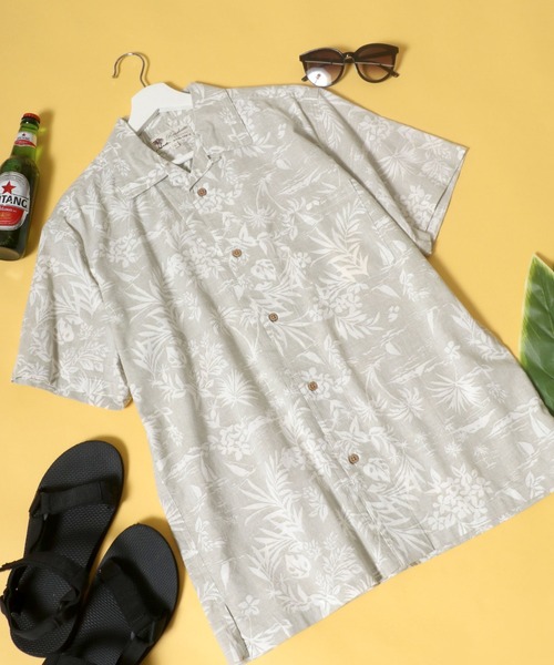 Salong hameu（サロン ハミュー）の「花柄ボタニカル総柄 コットンアロハシャツ メンズ レディース/半袖オープンカラーシャツ（シャツ/ブラウス・メンズ・ホワイト/ライトブルー/レッド/イエロー/ブルー/エメラルド/サンドベージュ/ブラックミックス/ホワイト×レッド/ホワイト×ブルー/ホワイト×ブラック/レッド系その他/ライトピンク/ホワイト×エメラルドグリーン/ホワイト×ピンク/グレイッシュブルー/イエロー×グリーン/ダークネイビー/グリーン×オレンジ/スミクロ/ブラック・LL/S/M/L）」の10枚目の写真