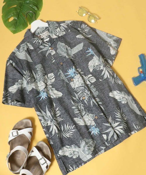 Salong hameu（サロン ハミュー）の「花柄ボタニカル総柄 コットンアロハシャツ メンズ レディース/半袖オープンカラーシャツ（シャツ/ブラウス・メンズ・ホワイト/ライトブルー/レッド/イエロー/ブルー/エメラルド/サンドベージュ/ブラックミックス/ホワイト×レッド/ホワイト×ブルー/ホワイト×ブラック/レッド系その他/ライトピンク/ホワイト×エメラルドグリーン/ホワイト×ピンク/グレイッシュブルー/イエロー×グリーン/ダークネイビー/グリーン×オレンジ/スミクロ/ブラック・LL/S/M/L）」の8枚目の写真