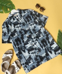 花柄ボタニカル総柄 コットンアロハシャツ メンズ レディース/半袖オープンカラーシャツ