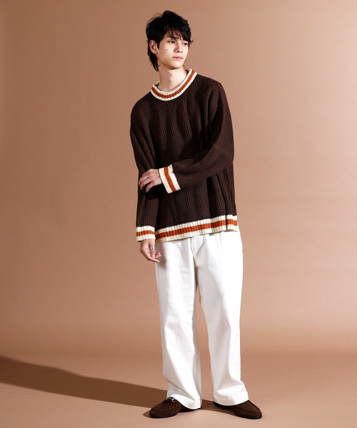 Air Tokyo（エアートウキョー）の「ローゲージ オーバーサイズ ニット  【ファッションインフルエンサー風早ゆうた × AIR TOKYOコラボ】 ビッグシルエット セーター クルーネック（ニット/セーター・メンズ・ブラック/グレー/ブラウン・FREE）」の16枚目の写真