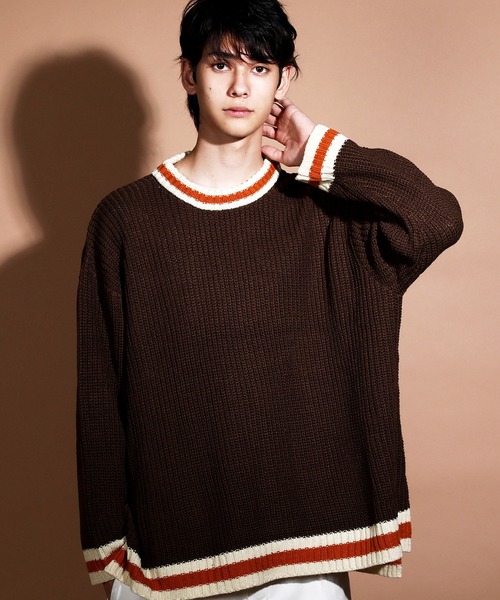 Air Tokyo（エアートウキョー）の「ローゲージ オーバーサイズ ニット  【ファッションインフルエンサー風早ゆうた × AIR TOKYOコラボ】 ビッグシルエット セーター クルーネック（ニット/セーター・メンズ・ブラック/グレー/ブラウン・FREE）」の19枚目の写真