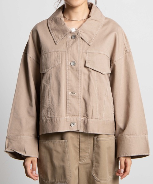 WEGO（ウィゴー）の「WEGO/ワイドスリーブ配色ステッチジャケット（デニムジャケット・レディース・ブラック/ベージュ・FREE）」の10枚目の写真