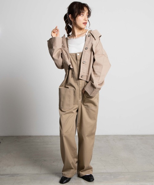 WEGO（ウィゴー）の「WEGO/ワイドスリーブ配色ステッチジャケット（デニムジャケット・レディース・ブラック/ベージュ・FREE）」の7枚目の写真