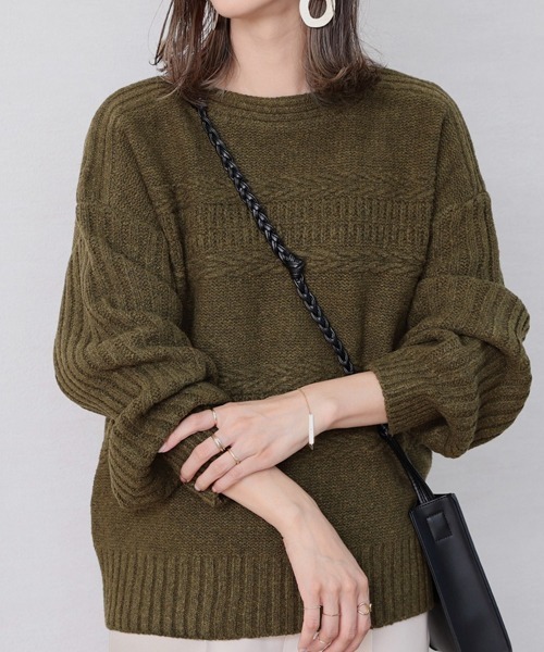 reca（レカ）の「ボリュームデザインニット（ニット/セーター・レディース・グリーン/モカ/アイボリー・M）」の3枚目の写真