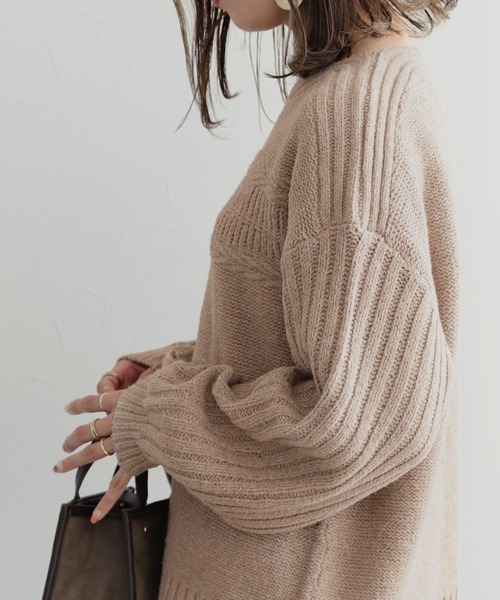 reca（レカ）の「ボリュームデザインニット（ニット/セーター・レディース・グリーン/モカ/アイボリー・M）」の5枚目の写真