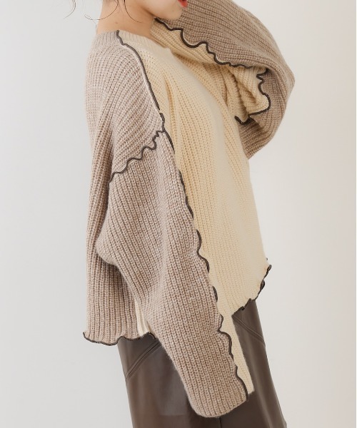 Chico（チコ）の「配色メロールーズニット/パッチワークニット（ニット/セーター・レディース・チャコールグレー/カーキ/ライトベージュ/ベージュ・FREE）」の9枚目の写真