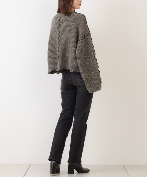 Chico（チコ）の「配色メロールーズニット/パッチワークニット（ニット/セーター・レディース・チャコールグレー/カーキ/ライトベージュ/ベージュ・FREE）」の5枚目の写真