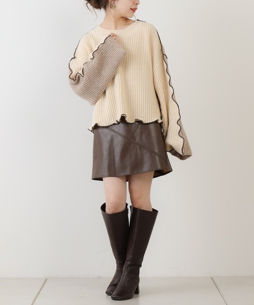 Chico（チコ）の「配色メロールーズニット/パッチワークニット（ニット/セーター・レディース・チャコールグレー/カーキ/ライトベージュ/ベージュ・FREE）」の14枚目の写真