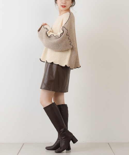 Chico（チコ）の「配色メロールーズニット/パッチワークニット（ニット/セーター・レディース・チャコールグレー/カーキ/ライトベージュ/ベージュ・FREE）」の7枚目の写真