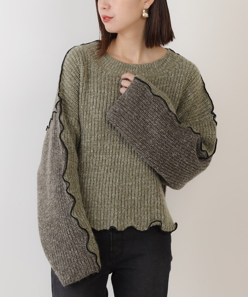 Chico（チコ）の「配色メロールーズニット/パッチワークニット（ニット/セーター・レディース・チャコールグレー/カーキ/ライトベージュ/ベージュ・FREE）」の19枚目の写真