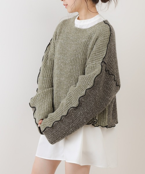 Chico（チコ）の「配色メロールーズニット/パッチワークニット（ニット/セーター・レディース・チャコールグレー/カーキ/ライトベージュ/ベージュ・FREE）」の15枚目の写真