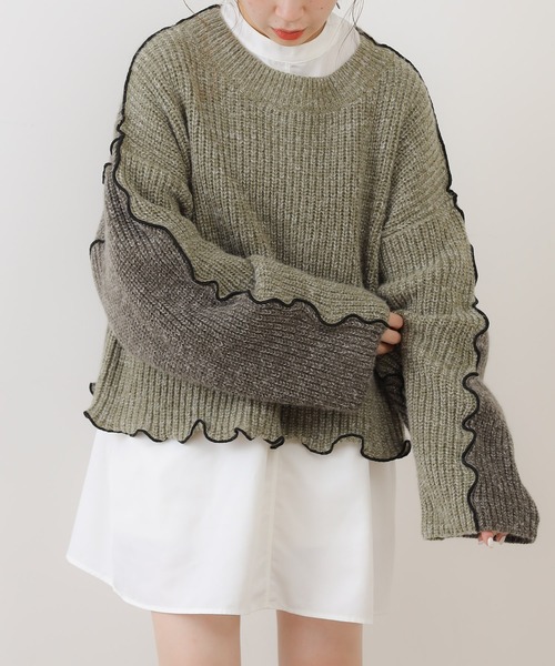 Chico（チコ）の「配色メロールーズニット/パッチワークニット（ニット/セーター・レディース・チャコールグレー/カーキ/ライトベージュ/ベージュ・FREE）」の16枚目の写真