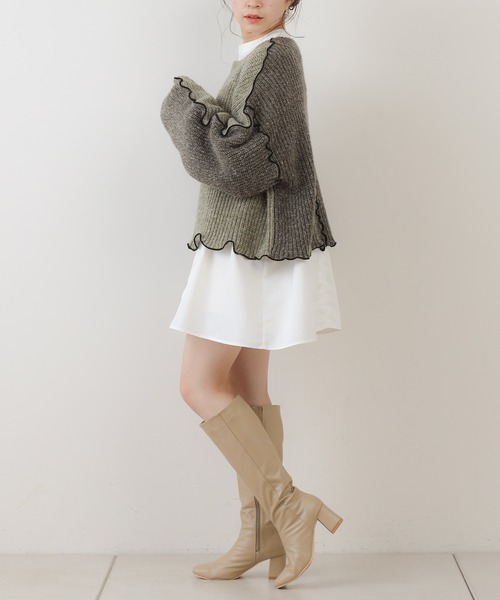 Chico（チコ）の「配色メロールーズニット/パッチワークニット（ニット/セーター・レディース・チャコールグレー/カーキ/ライトベージュ/ベージュ・FREE）」の17枚目の写真