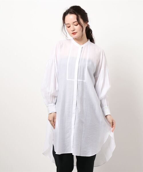 Q（キュー）の「Backギャザーシャツ（シャツ/ブラウス・レディース・グレー/アイボリー・MEDIUM）」の4枚目の写真