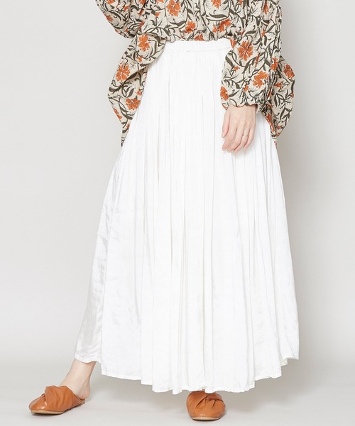 チャイハネ（チャイハネ）の「【チャイハネ】シャンタンロングスカート（スカート・レディース・ホワイト/ブラック/ピンク/ターコイズブルー・FREE）」の2枚目の写真