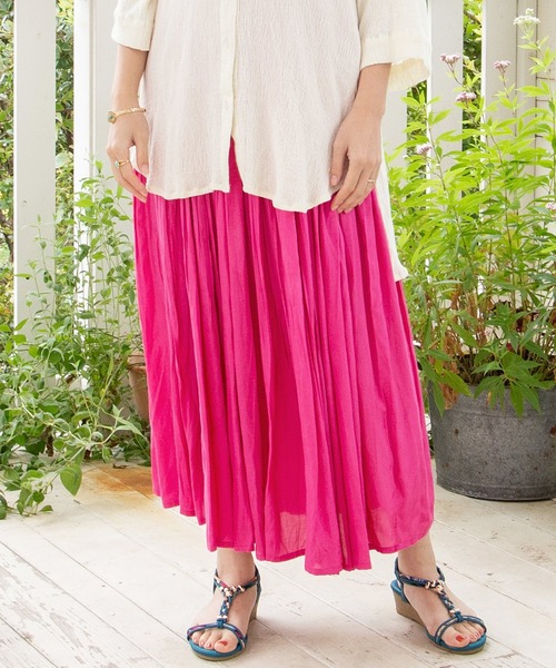 チャイハネ（チャイハネ）の「【チャイハネ】シャンタンロングスカート（スカート・レディース・ホワイト/ブラック/ピンク/ターコイズブルー・FREE）」の4枚目の写真