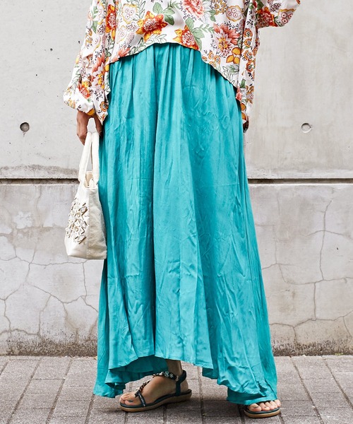 チャイハネ（チャイハネ）の「【チャイハネ】シャンタンロングスカート（スカート・レディース・ホワイト/ブラック/ピンク/ターコイズブルー・FREE）」の3枚目の写真