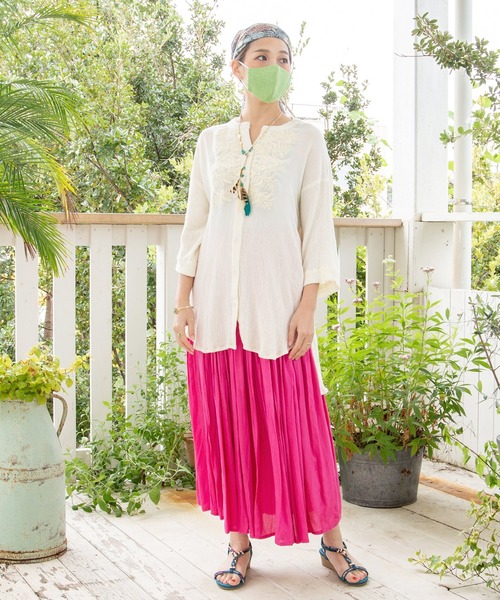 チャイハネ（チャイハネ）の「【チャイハネ】シャンタンロングスカート（スカート・レディース・ホワイト/ブラック/ピンク/ターコイズブルー・FREE）」の13枚目の写真