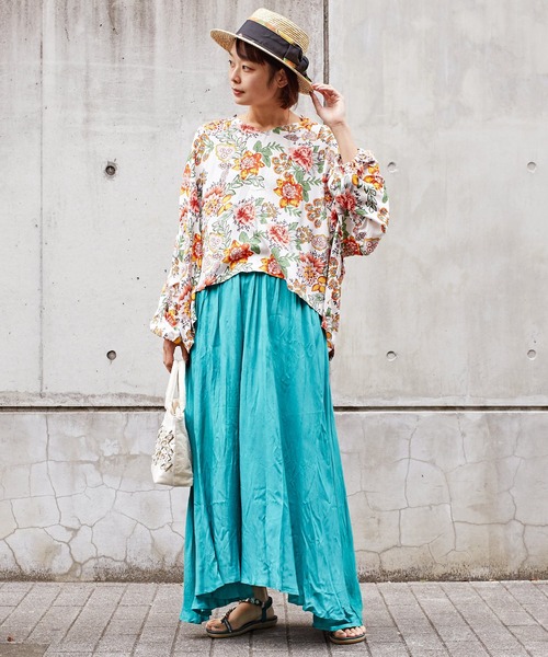 チャイハネ（チャイハネ）の「【チャイハネ】シャンタンロングスカート（スカート・レディース・ホワイト/ブラック/ピンク/ターコイズブルー・FREE）」の14枚目の写真