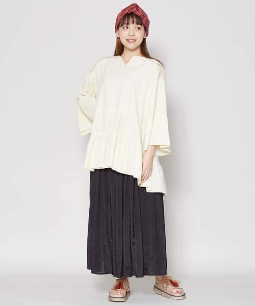 チャイハネ（チャイハネ）の「【チャイハネ】シャンタンロングスカート（スカート・レディース・ホワイト/ブラック/ピンク/ターコイズブルー・FREE）」の21枚目の写真