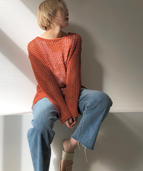 notch.（ノッチ）の「透かし編みバックリボンプルオーバー（ニット/セーター・レディース・オフホワイト/ベージュ/オレンジ/ブラック・M）」の4枚目の写真