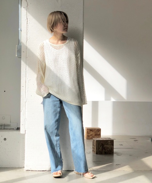 notch.（ノッチ）の「透かし編みバックリボンプルオーバー（ニット/セーター・レディース・オフホワイト/ベージュ/オレンジ/ブラック・M）」の5枚目の写真