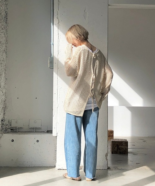 notch.（ノッチ）の「透かし編みバックリボンプルオーバー（ニット/セーター・レディース・オフホワイト/ベージュ/オレンジ/ブラック・M）」の11枚目の写真