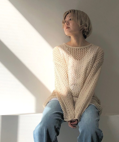 notch.（ノッチ）の「透かし編みバックリボンプルオーバー（ニット/セーター・レディース・オフホワイト/ベージュ/オレンジ/ブラック・M）」の9枚目の写真