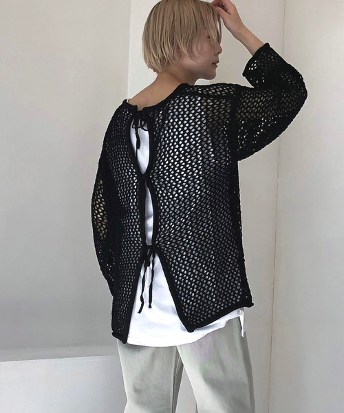 notch.（ノッチ）の「透かし編みバックリボンプルオーバー（ニット/セーター・レディース・オフホワイト/ベージュ/オレンジ/ブラック・M）」の8枚目の写真