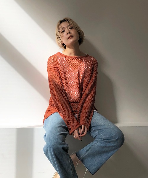 notch.（ノッチ）の「透かし編みバックリボンプルオーバー（ニット/セーター・レディース・オフホワイト/ベージュ/オレンジ/ブラック・M）」の12枚目の写真