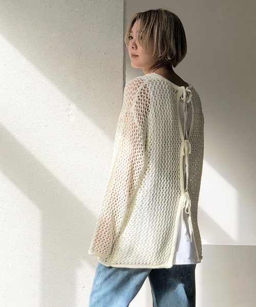 notch.（ノッチ）の「透かし編みバックリボンプルオーバー（ニット/セーター・レディース・オフホワイト/ベージュ/オレンジ/ブラック・M）」の14枚目の写真