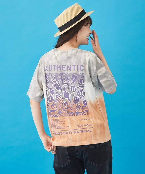CUBE SUGAR（キューブシュガー）の「ハンドダイイング天竺 ツートーン染め Tシャツ（Tシャツ/カットソー・レディース・オレンジ/グレー/グリーン・M）」の2枚目の写真