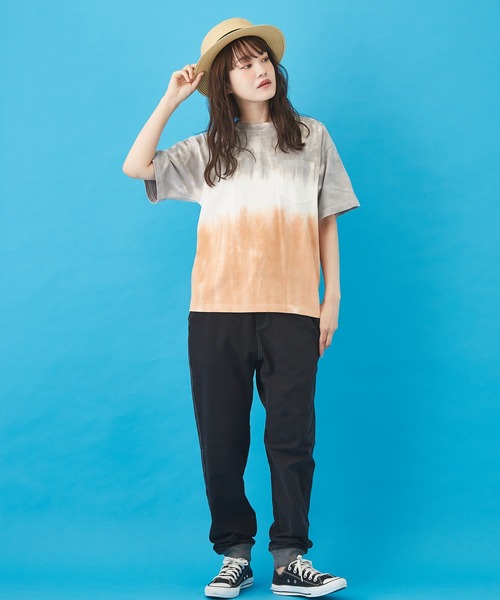 CUBE SUGAR（キューブシュガー）の「ハンドダイイング天竺 ツートーン染め Tシャツ（Tシャツ/カットソー・レディース・オレンジ/グレー/グリーン・M）」の11枚目の写真