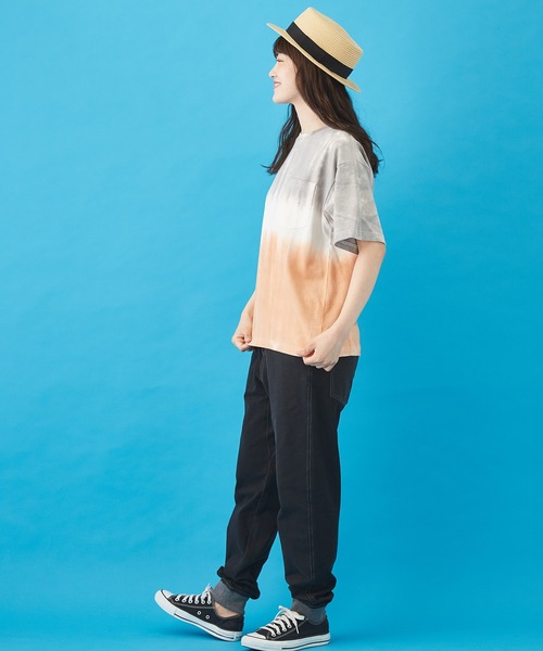 CUBE SUGAR（キューブシュガー）の「ハンドダイイング天竺 ツートーン染め Tシャツ（Tシャツ/カットソー・レディース・オレンジ/グレー/グリーン・M）」の12枚目の写真