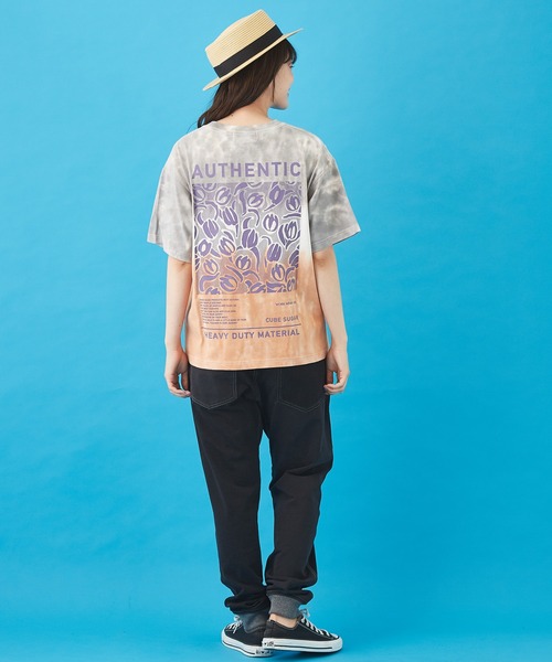 CUBE SUGAR（キューブシュガー）の「ハンドダイイング天竺 ツートーン染め Tシャツ（Tシャツ/カットソー・レディース・オレンジ/グレー/グリーン・M）」の13枚目の写真
