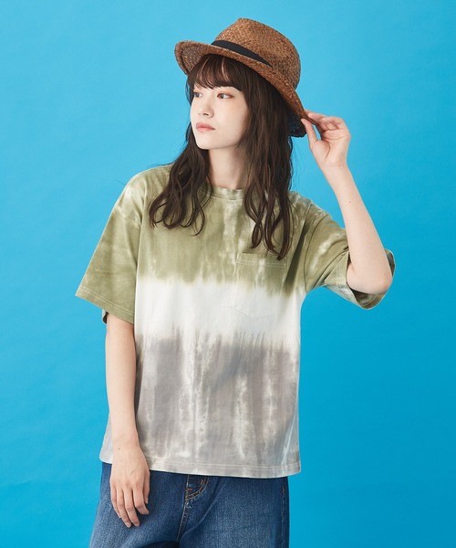 CUBE SUGAR（キューブシュガー）の「ハンドダイイング天竺 ツートーン染め Tシャツ（Tシャツ/カットソー・レディース・オレンジ/グレー/グリーン・M）」の14枚目の写真