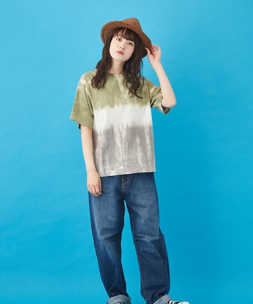 CUBE SUGAR（キューブシュガー）の「ハンドダイイング天竺 ツートーン染め Tシャツ（Tシャツ/カットソー・レディース・オレンジ/グレー/グリーン・M）」の16枚目の写真