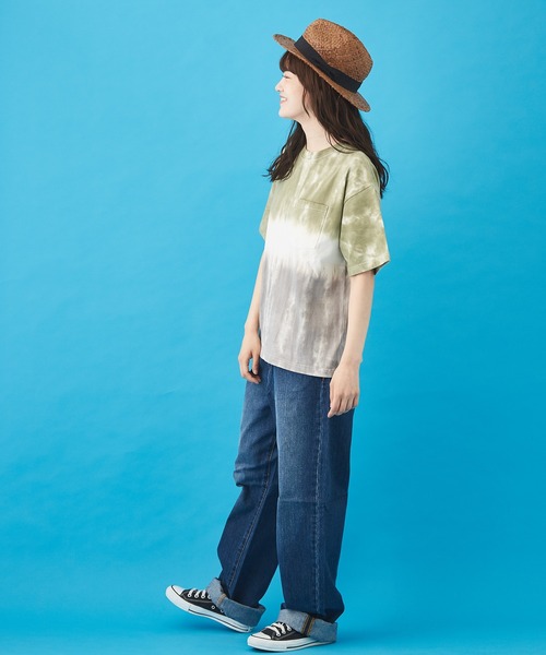 CUBE SUGAR（キューブシュガー）の「ハンドダイイング天竺 ツートーン染め Tシャツ（Tシャツ/カットソー・レディース・オレンジ/グレー/グリーン・M）」の17枚目の写真