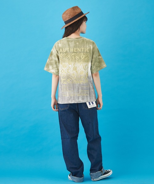 CUBE SUGAR（キューブシュガー）の「ハンドダイイング天竺 ツートーン染め Tシャツ（Tシャツ/カットソー・レディース・オレンジ/グレー/グリーン・M）」の18枚目の写真