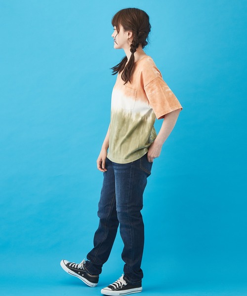 CUBE SUGAR（キューブシュガー）の「ハンドダイイング天竺 ツートーン染め Tシャツ（Tシャツ/カットソー・レディース・オレンジ/グレー/グリーン・M）」の22枚目の写真