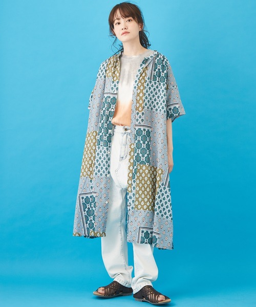 CUBE SUGAR（キューブシュガー）の「ハンドダイイング天竺 ツートーン染め Tシャツ（Tシャツ/カットソー・レディース・オレンジ/グレー/グリーン・M）」の10枚目の写真